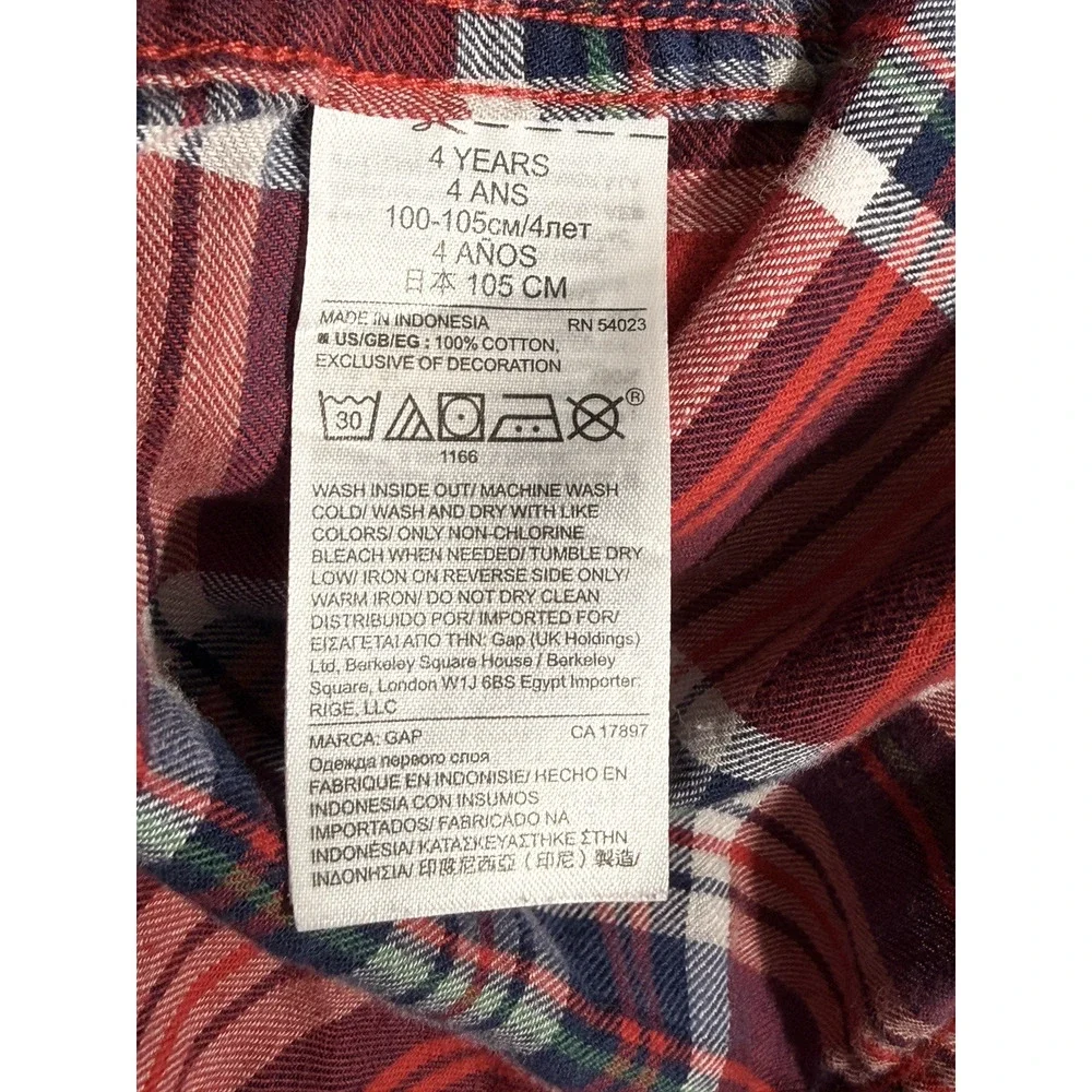 Baby Gap Red Plaid Flannel Button-Down Long-Sleeve Shirt 4T Soft, Warm, Cozy